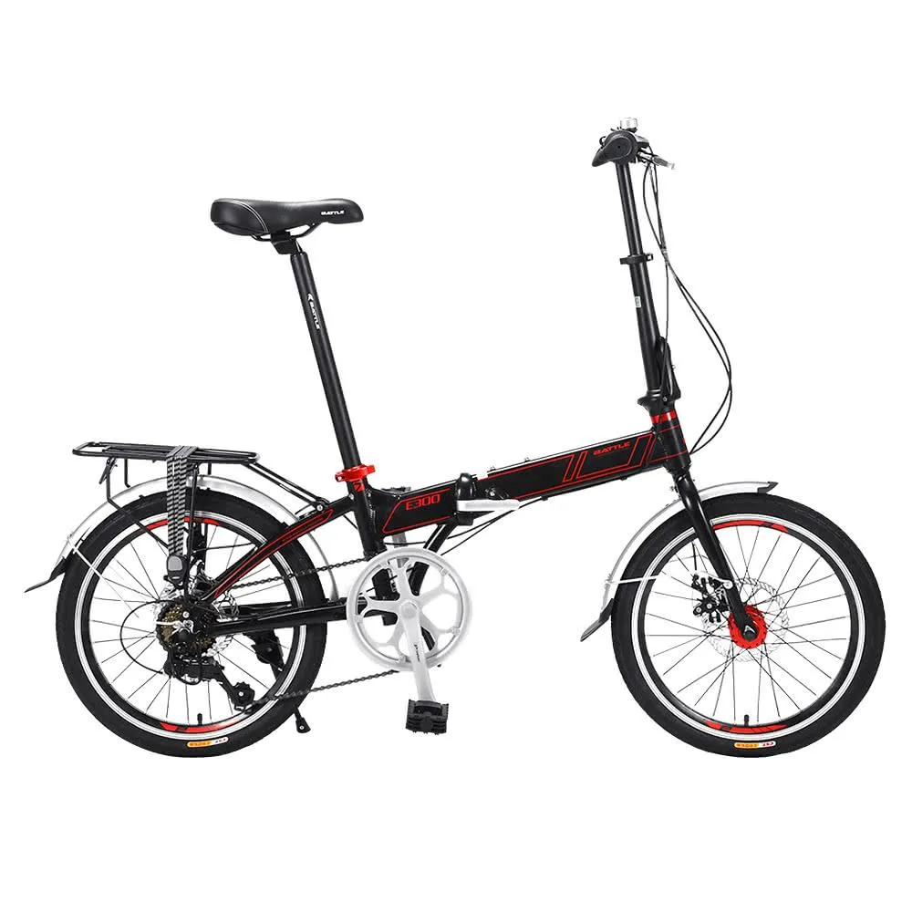 BATTLE E300 7-speed Portable Folding Bicycle SHIMANO Derailleur 20 Inch Tire - Black