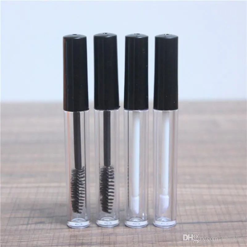 3 ml leere Lipgloss-Mascara-Röhre, transparenter Kunststoff-Lippenstift-Lippenbalsam-Flaschenbehälter mit Lippenpinsel, schwarzer Abdeckung für Reisen und Zuhause