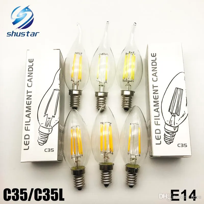 Dimmable E14 E12 E17 Filament Led Lamp 220V 110V 2W 4W 6W Led Edison Bulb Glass Dimming Filament Candle Lamps Christmas Lights