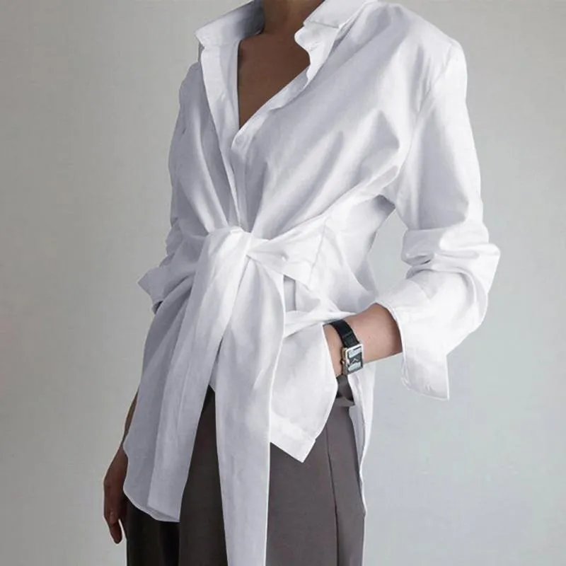 Blusa informal de encaje para Mujer, camisa holgada con botones, color  blanco liso, Estilo Vintage, coreana