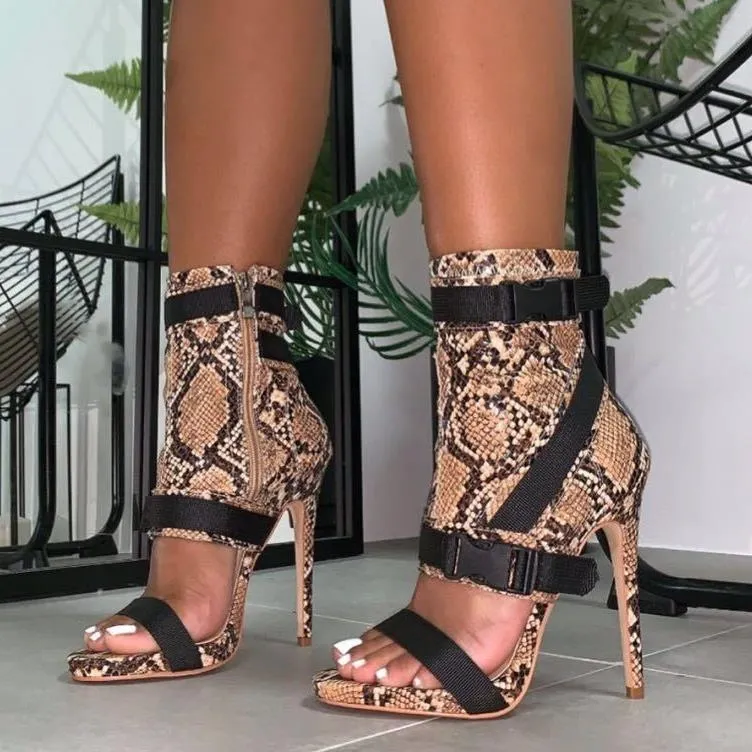 taille 35 à 42 avec boîte sexy haut tube imprimé animal patchwork bout ouvert designer talons gladiateur femmes sandales