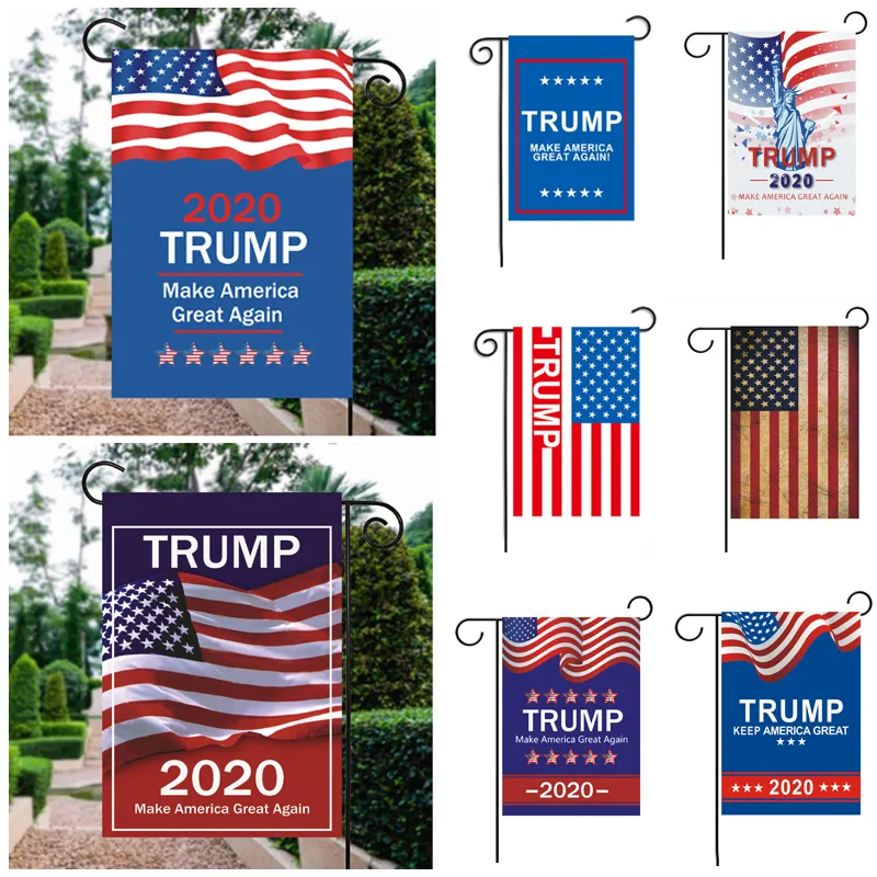 Trump 30 * 45cm Garden Flag 12 Färg Amerikanska President Valguide Banner Trump 2020 Utomhus Dekorativ Garden Flaggor BH2026 TQQ