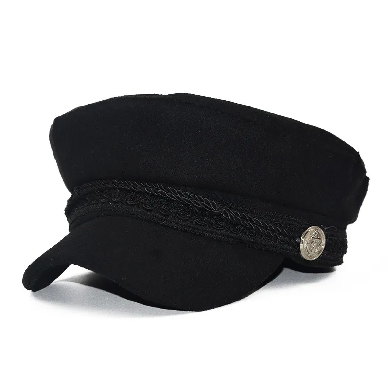 Modig ullhattskugga Militär åttkantig hatt Höst och vinter Retro Patchwork Beret Kvinna Engelska Stil