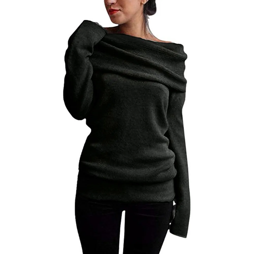 Anself 5XL Plus Size Abbigliamento donna Maglione con spalle scoperte Collo ad anello Manica lunga Pullover in maglia Maglione Top Autunno Maglieria calda C18111601