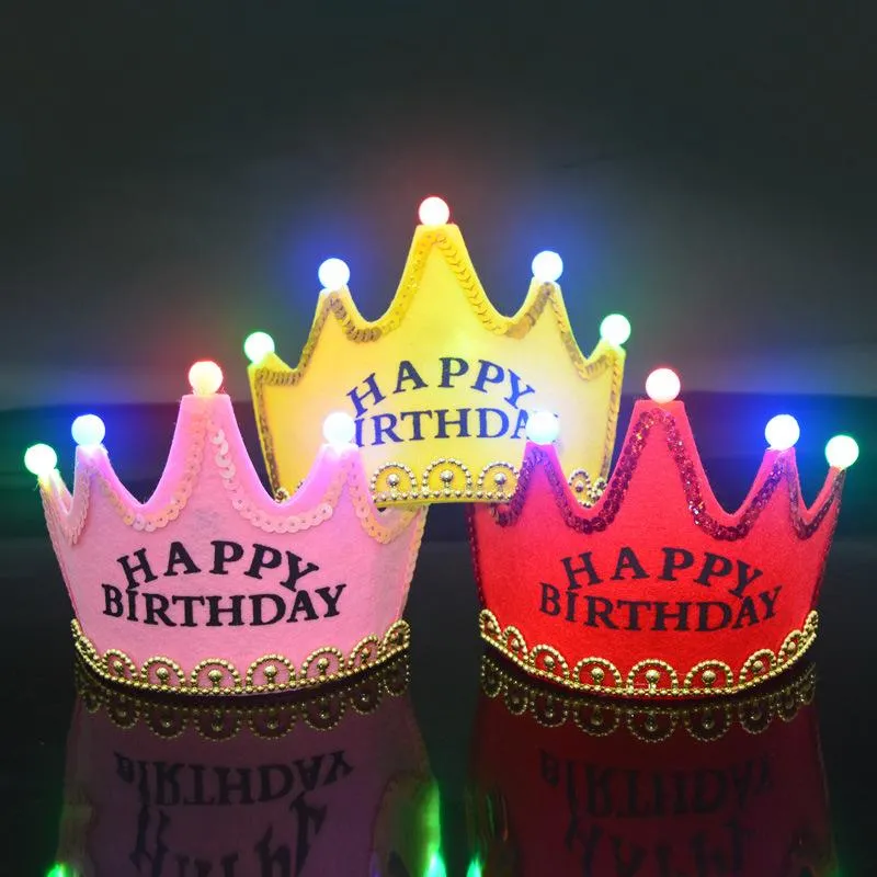 LED Birthday Crown Cap Glowing 5 lamp Crown Hat King Princess Crown Headdress Happy Birthday Decorations Party Glitter Crowns GGA2960-1