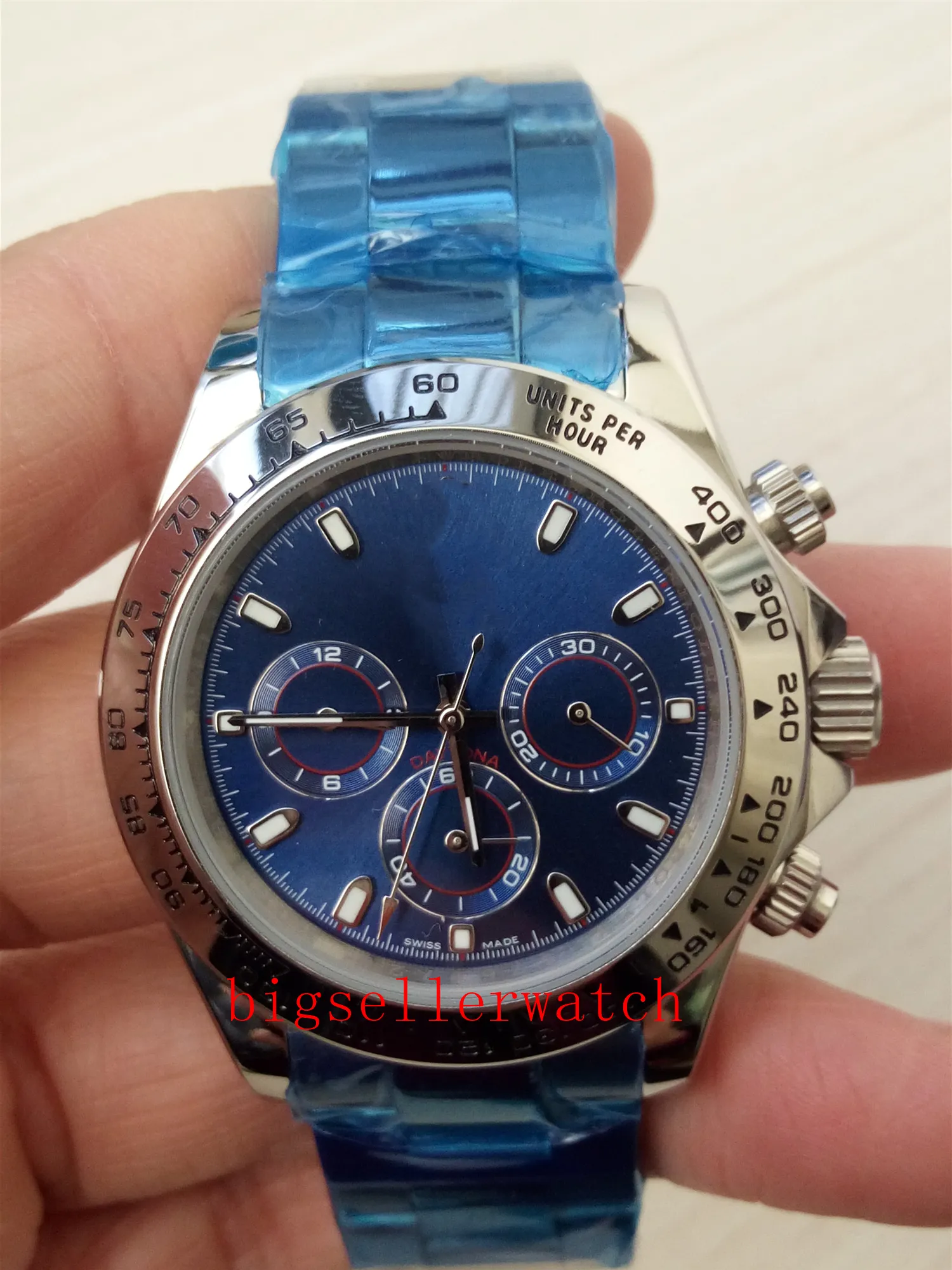 Homens relógios de safira 40mm cosmógrafo azul mostrador 116509 Mecânica automática sem cronógrafo homens de aço inoxidável relógios relógios