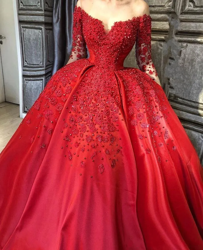 3/4 Sleeves Red Bridal Wedding Dress Lace Ball Gown Quinceanera Dresses  Z3022 - China Wedding Dresses and Quinceanera Gowns price |  Made-in-China.com