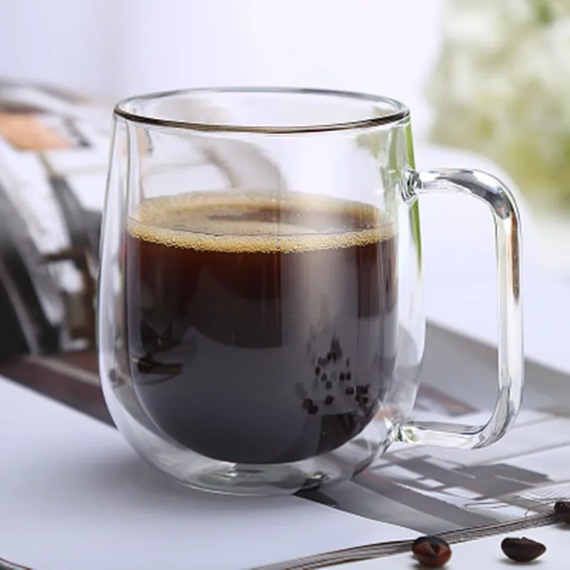 250 ملليلتر مزدوجة الطبقة الزجاج الإبداعية فنجان القهوة كوب الشاي عالية البورسليكات الزجاج عالي الحرارة مقاومة البطن القدح XD23071