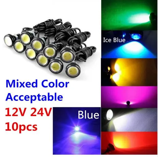 10 pièces 9W 12V 18MM 23MM œil d'aigle LED lumière antibrouillard de voiture DRL signal de stationnement arrière jaune ambre bleu blanc rouge