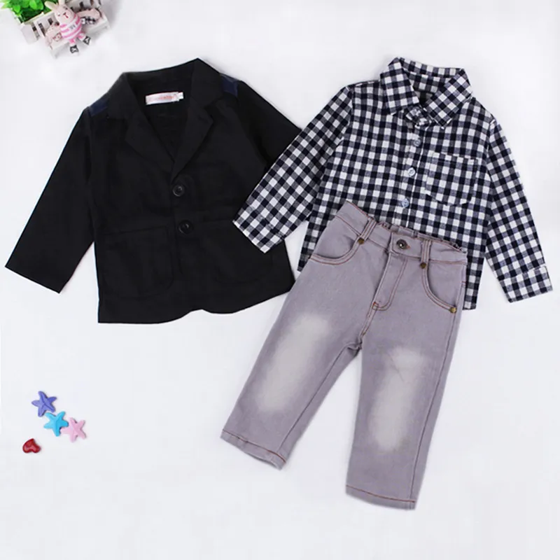 Ropa para niño pequeño, 3 piezas, ropa para bebé, camisa a cuadros y  pantalones con tirantes, conjunto de abrigo para niños pequeños (gris, 2-3  años)