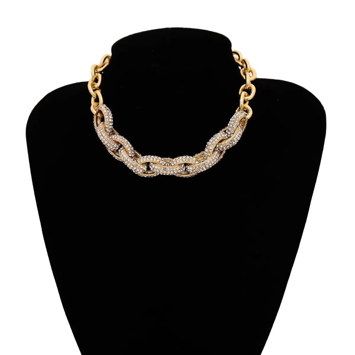 Popular fashion designer luxury sparkling exaggerated big chain rhinestone diamond choker statement necklace for woman girls punk style