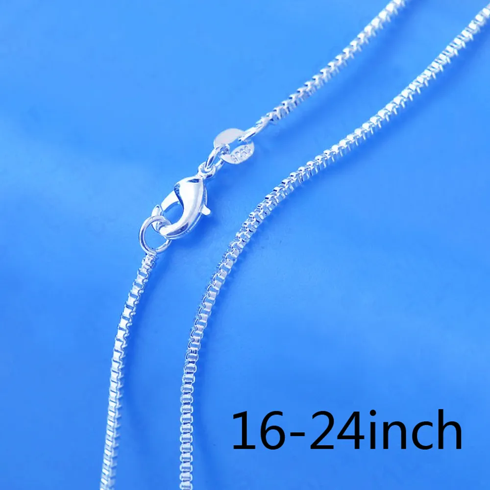 1pcs 1mm 925 Gümüş Kutu Zinciri Kadın Teen Girl Moda Aksesuarları İçin Güzel Kolye DIY Düğün Mücevher Hediyesi 16 - 24 inç 925 ıstakoz toka Tag