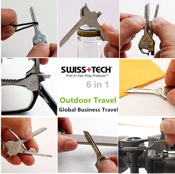 Neuer Swiss + Tech 6 w 1 Utili-Key Mini-MultifunkTions-Schlüsselring Flach- und Verschlusglas-Schraubendreher Flaschenöffner