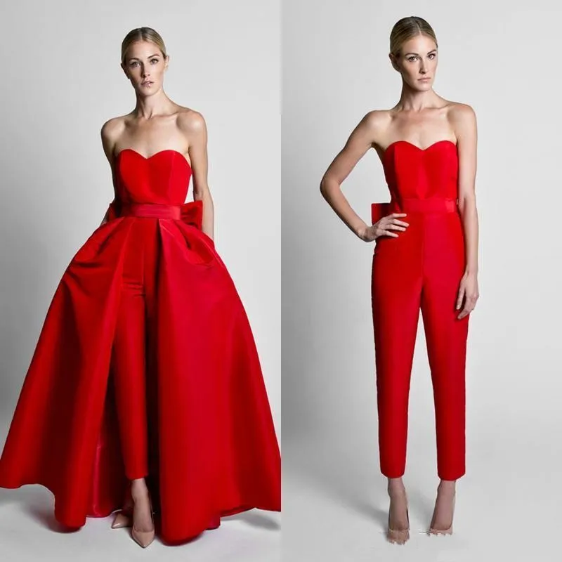 Krikor Jabotian Red Jumpsuits Formella aftonklänningar med avtagbar kjol Sweetheart Balklänningar Festkläder Byxdräkter Ogstuff Custom