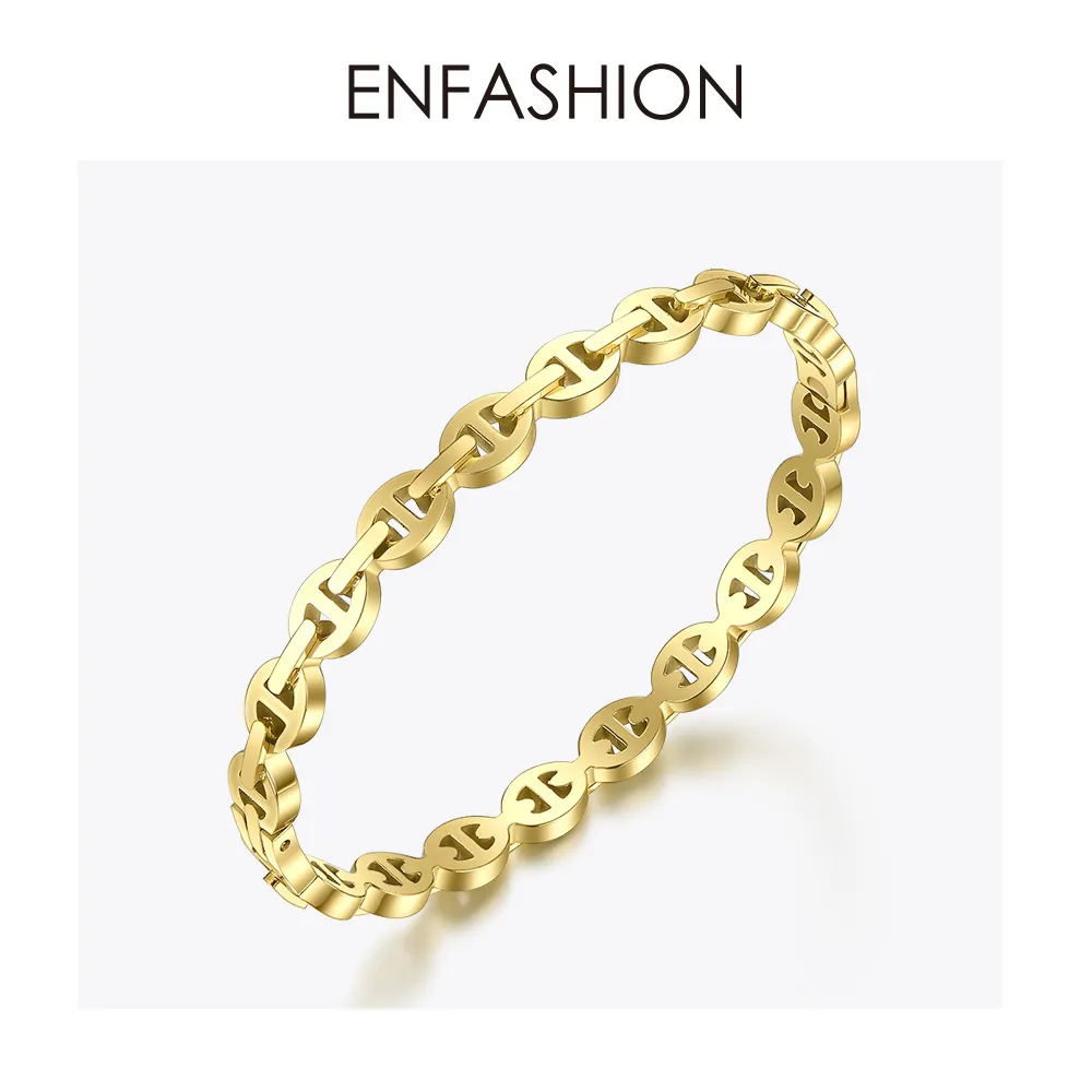 ENFASHION Punk Geometric Hollow Cuff Bracelets Bangles For Women Gold Color Stainless Steel Bangle Fashion Jewelry Gifts B192058