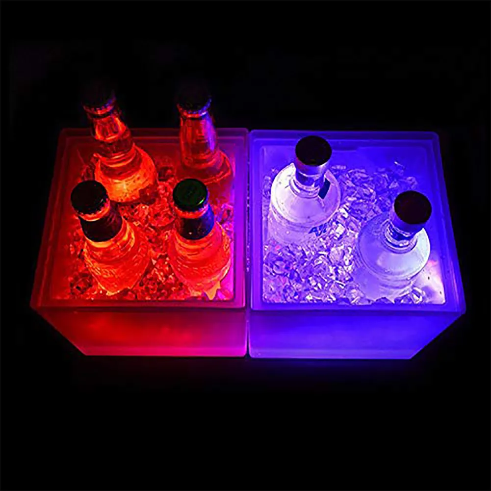 Wodoodporna 3.5L LED wiadro lodu Double Layer Square Bar Piwo Lodowe Wiadro Wielo- Kolor Zmiana Trwałego Wina Lodowa Wiadro do Bar Disco