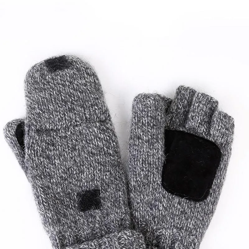 2017 Thick Male Fingerless Gloves Men Wool Winter Warm Exposed Finger Mittens Knitted Warm Flip Half Finger Gloves High Quality256i