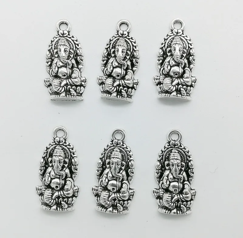 50st / Lot Ganesha Elephant Gud Charms Pendants Retro Smycken Tillbehör DIY Antik Silver Hänge För Armband Örhängen Keychain 26 * 14mm