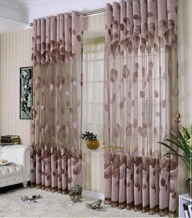 Norbi - Cortina de tela transparente de tul para ventana de habitación, con  diseño estilo hojas de sauce