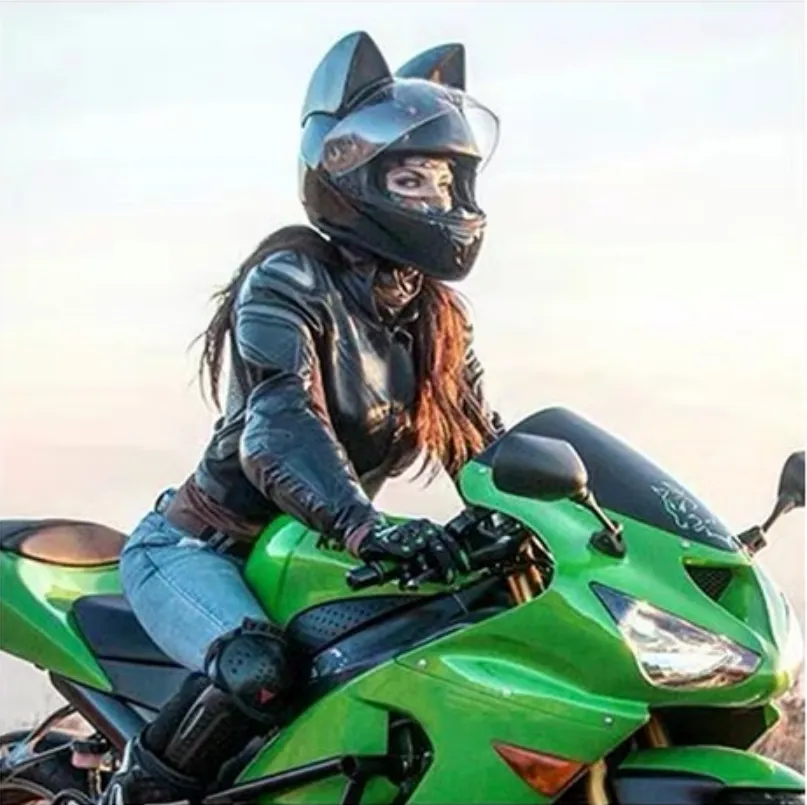 NTS-003 Nitrinos Merk Motorhelm Volledig gezicht met kattenoren vier seizoen