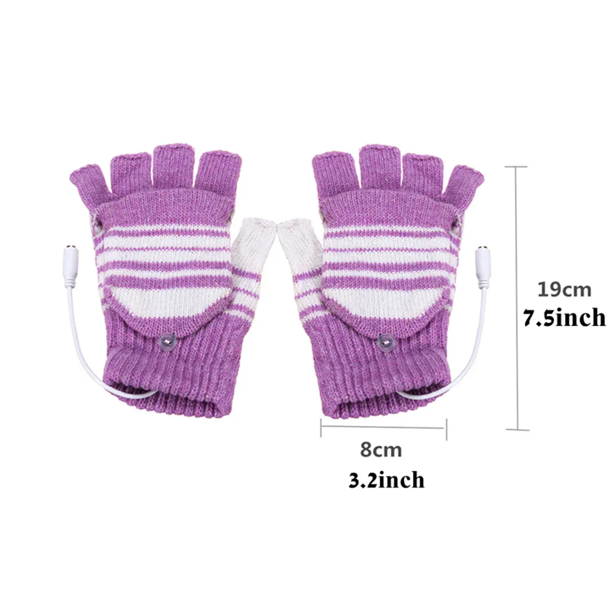 Мода с питанием с подогревом перчатки зима унисекс теплые вязаные полоса