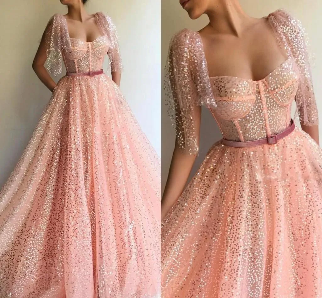 Sexy Pink Prom Dress Blingbling A Line Sequins Floor Length Graduation Party Gown Custom Made Plus Size