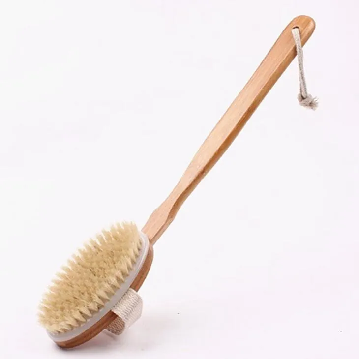 Dry Skin Body Brush with Long Detachable Non-slip Handle 100% Natural Bristle Bath Shower Brush Blood Circulation & Exfoliation LX20