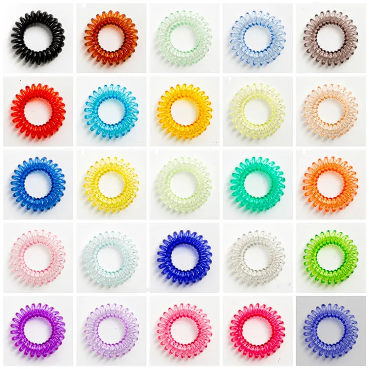 28 colores transparentes Cable telefónico alambre elástico anillo de la venda del pelo del lazo del pelo de las muchachas de la cuerda de caramelo color de la correa elástico Hairbands T2C5202