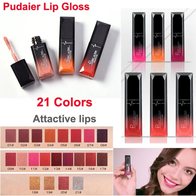 Make-up Vloeibare lippenstift Pudaier lipgloss Hoogglans Lichtgewicht mat Sexy Rode lippenstift 21 kleuren Waterdichte, aantrekkelijke lippen Metallic glanzend fluwelen lipgloss