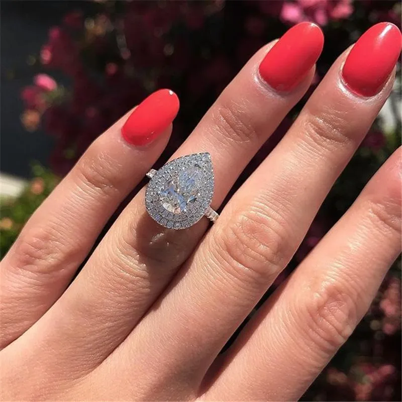 Water Drop Diamond Ring Zircon Stone Women Engagement Wedding Rings Will and Sandy Fashion Jewelry