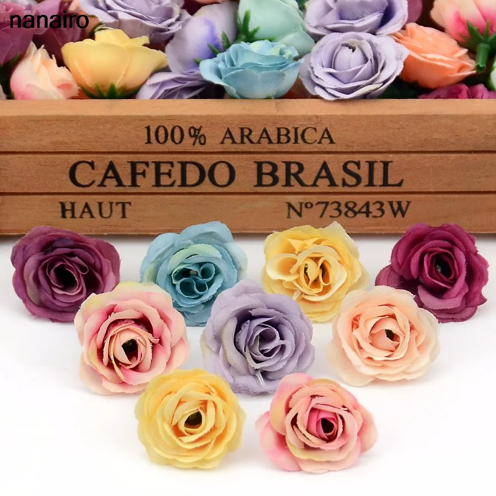 50pcs 3cm Artificiales Cabezas de Flores Rosas de Tela para La Boda Fiesta 