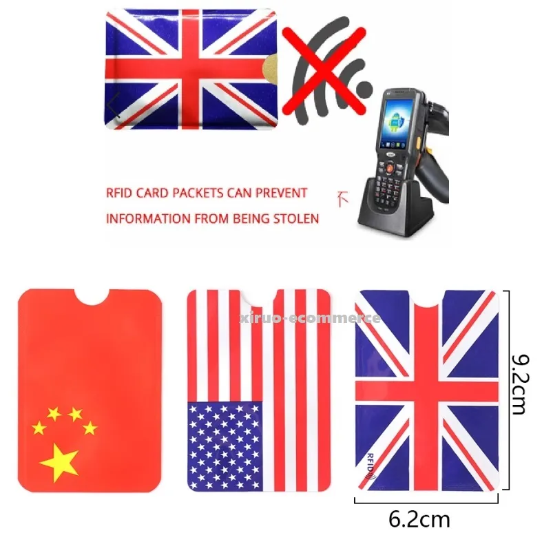 USA UK Kina Flagga Skriv ut RFID BLOCKING HOLDER LOCK CARD HOLDER ID Bank Card Case Smart Anti-Theft Credit Card Sleeve Protector Aluminium Folie