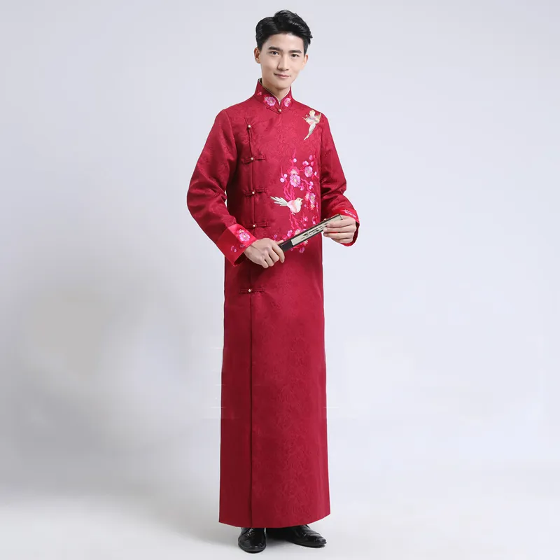 Embroidered Cheongsam Long Gown for N - Traditional Ethnic Wedding othing with Stand Collar and Ancient Nese