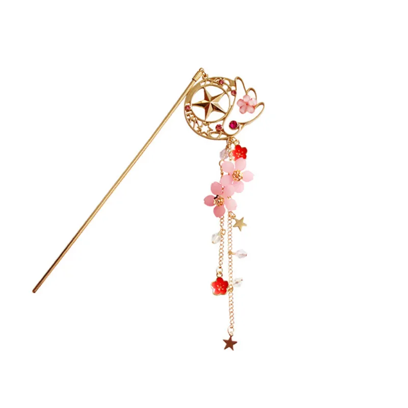 Cartoon Anime Sailor Moon Card Captor CardCaptor Sakura Włosy Pin Akcesoria Sweet Flower Hairpin Sweet HairClip Hollow Star