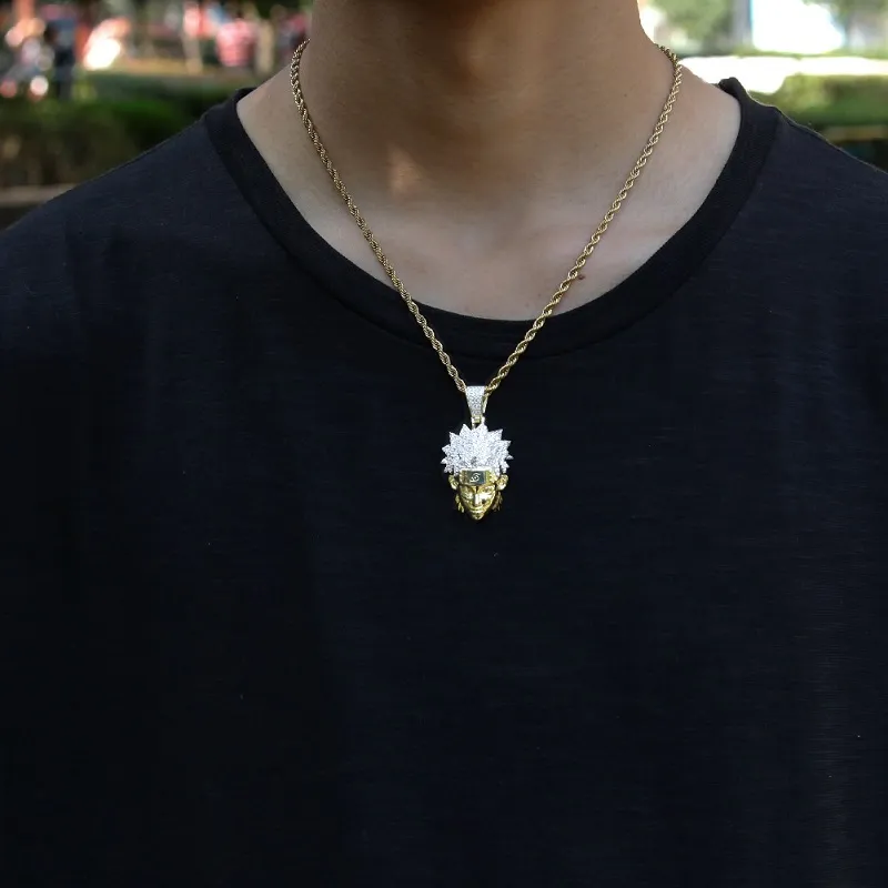 Collana con ciondolo personaggio alla moda Collana con ciondolo Naruto Anime Hip Hop da uomo nuova Moda Collana con catena in oro 14k