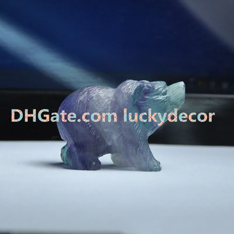 5 stks Natuurlijke Regenboog Fluorite Quartz Handleiding Gesneden Small Bear Craft 2 "Kleurrijke edelsteen Healing Crystal Cute Animal Statue Totem Home Decor