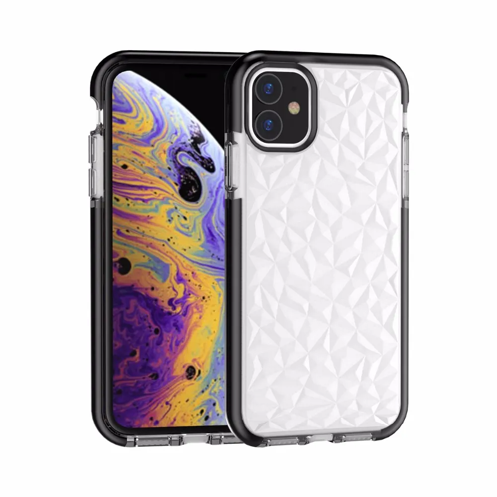 Simple Diamond Pattern Phone Case voor iPhone 11 11Pro MAX XR XS 6S 7 8 Plus Candy Color Anti Knock Soft Clear Back Cover