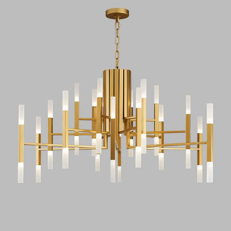 Nordic postmodern LED art villa chandelier living room lobby restaurant gold chandelier creative personality tube lights