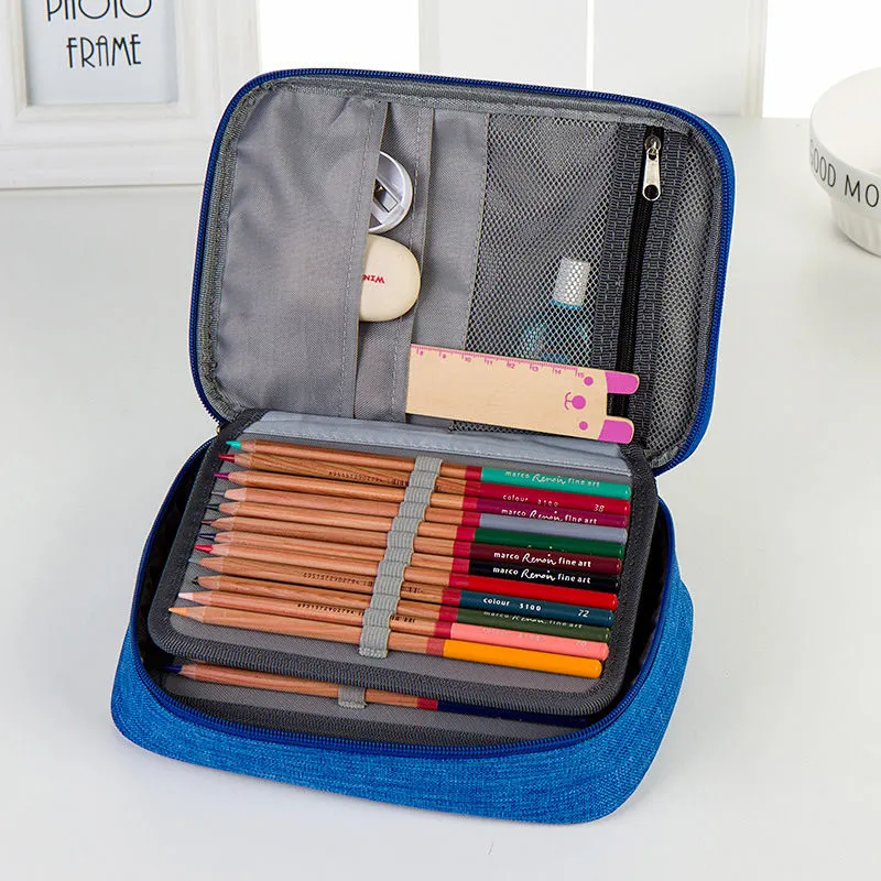 Large Capacity Pencil Case Double Side Macaron Color Canvas Pen