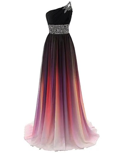 2019最新のセクシーなワンショルダーシフォンロンググラデーションイブニングドレスオムレ正式Prom Party Gown Vestido Longo Al25