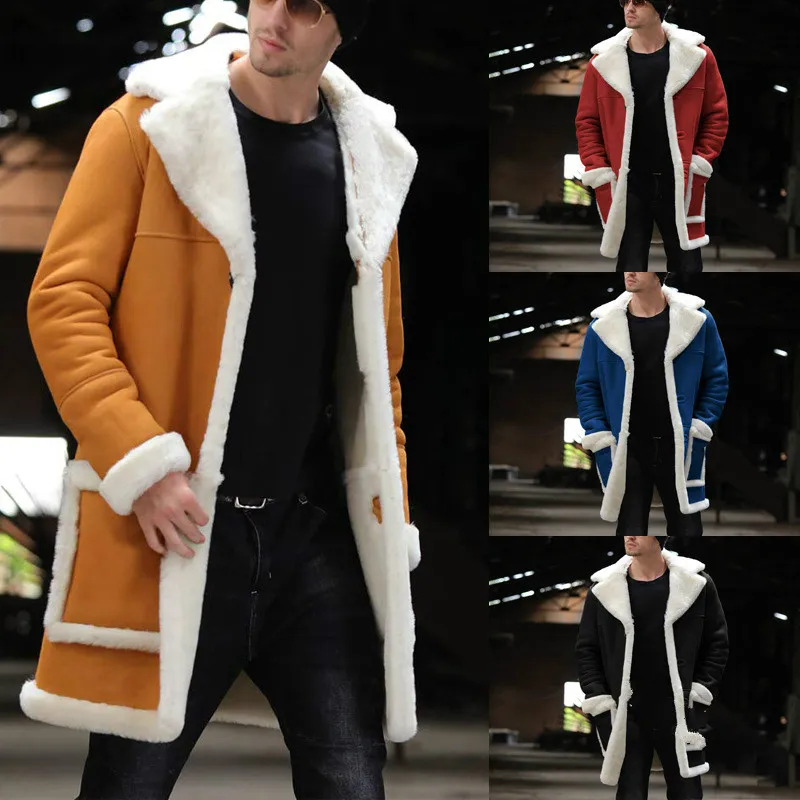 2019 hiver polaire laine manteau pour hommes coton veste en peluche chaud revers moyenne longueur manteau velours mode Trench mâle S-5XL