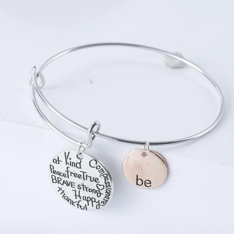 Двухцветные браслеты Be Happy Charm Bangle Friend Brave Strong Fashion Jewelry B1622/3