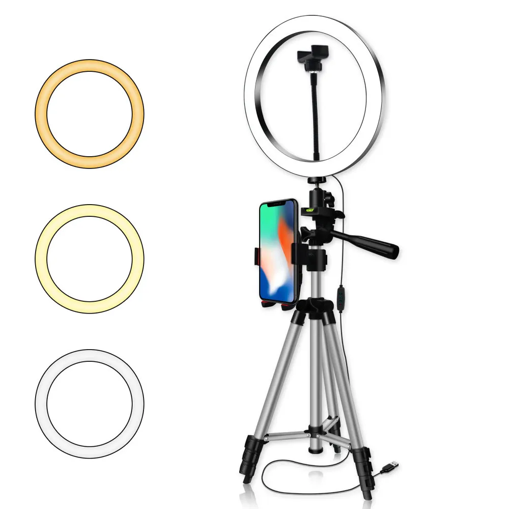 6/8/10 '' Kit di supporto per treppiede per fotocamera con luce ad anello LED dimmerabile con supporto per telefono per Youtube Video Makeup Live Stream Selfie Ring Lamp