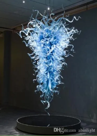 AC LED Source Source Żyrandole sztuki nowoczesnej dekoracji domu niebieski ręcznie dmuchany szklany żyrandol na sprzedaż