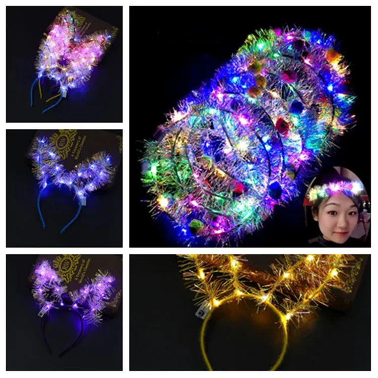 Dekoratif çiçekler LED saç kasnağı kılları çelenk saç bandı çelenkleri Noel dekorasyonları parti çiçek kafa bandı kedi kulakları saç bantları parti tedarik2g5061