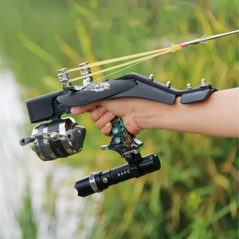 New Fishing Set Slingshot Hunting Catapult Suit Outdoor Shooting Fishing  Reel + Darts Protective Gloves Flashlight Tools - AliExpress