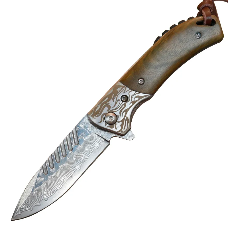 Top quality 2 Handle Colors VG10 Damascus Steel Blade Ball Bearing Flipper Folding Knife With Leather Sheath