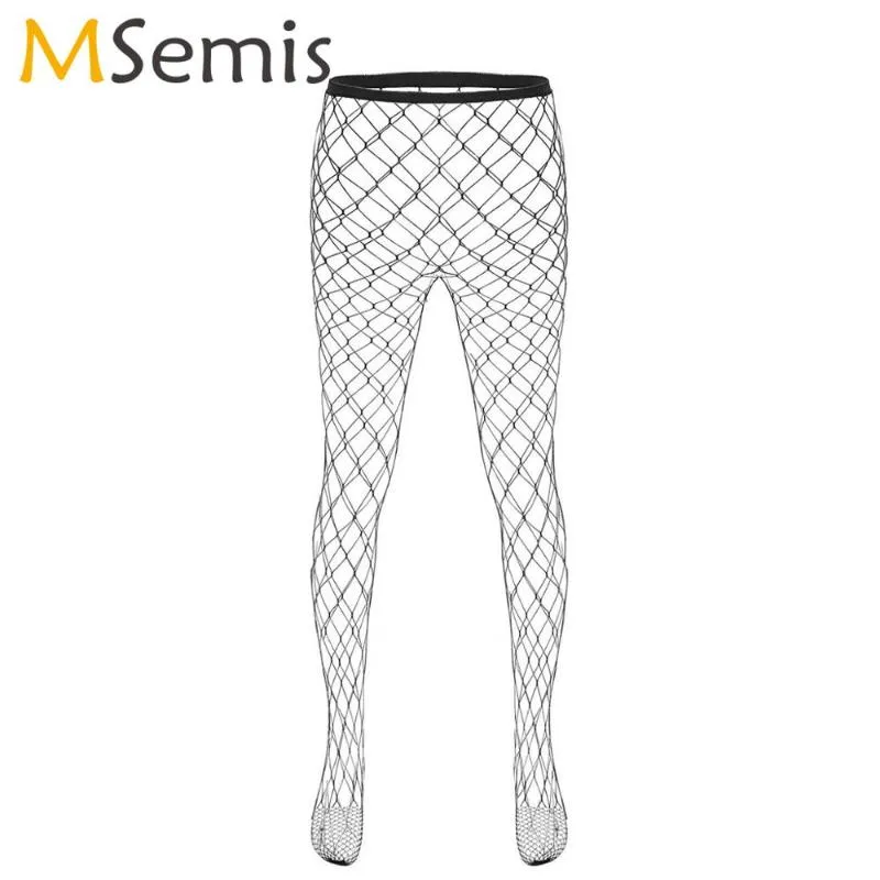 Hommes Sissy transparent collants évider petit/grand filet bas pantalon discothèque pôle danse Gay fétiche pantalon élastique bonneterie