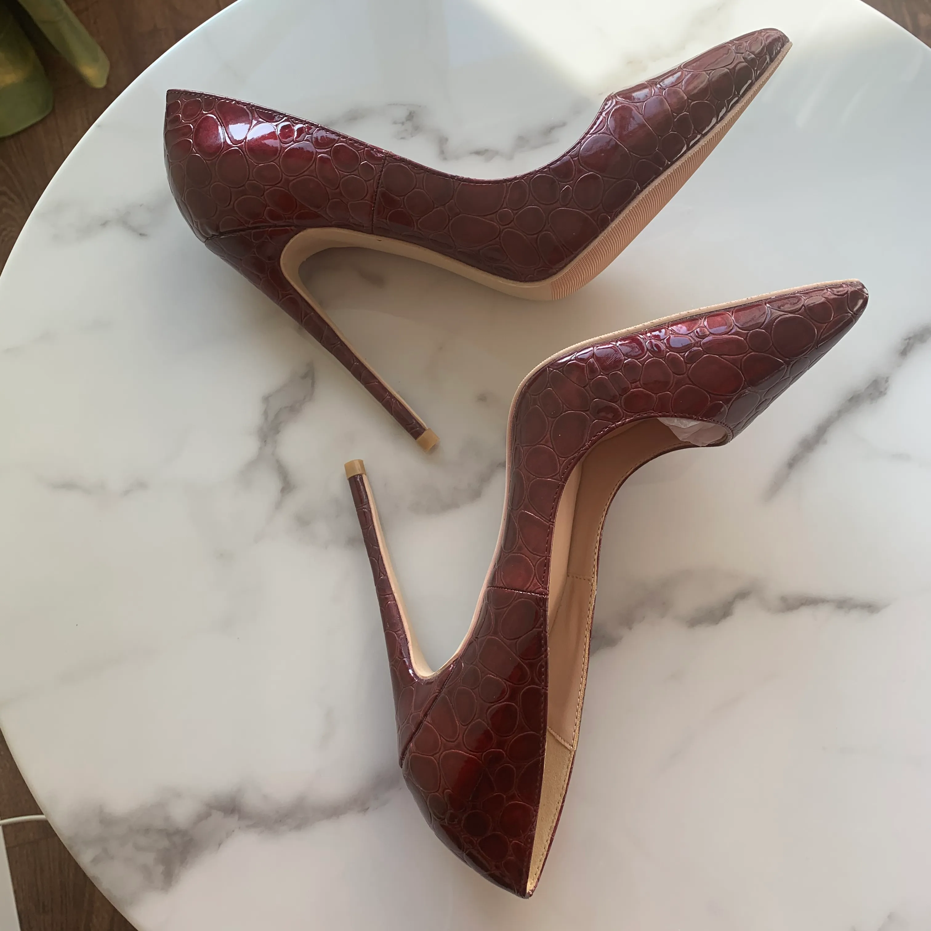 Burgundy stiletto heels hot sale
