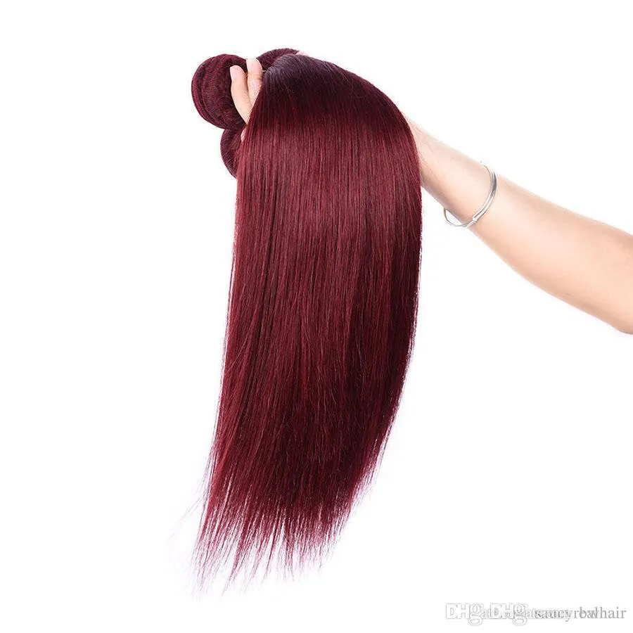 unprocessed straight virgin hair 99j Color 3 bundles lot red hair free sheddingfree tangle